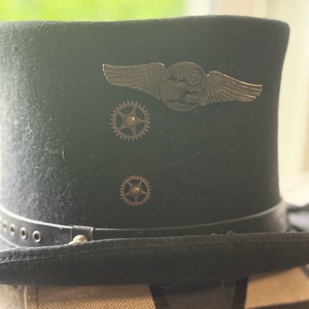 Felt Steampunk Black Top Hat with Gear Accents